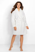 peignoir femme confort élégance manches longues ceinture nouée poches latérales pelucheux microfibre polaire blanc col châle coupe ample