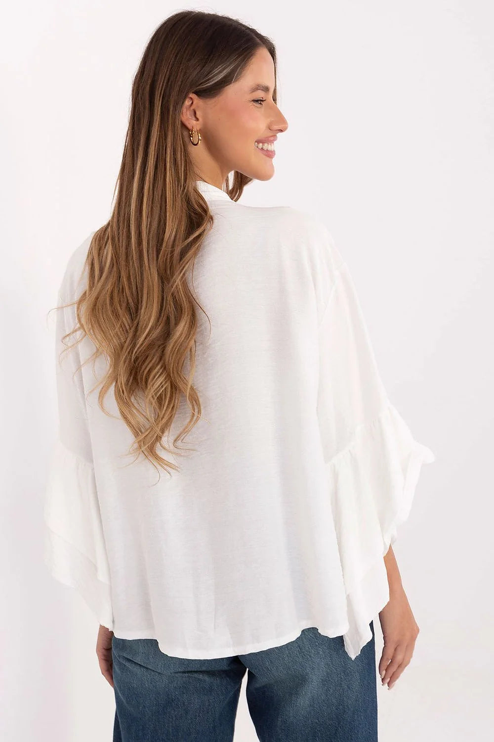 chemise femme sans col viscose fluide qualité manches longues volants mi longueur jabot boutonnage coupe classique