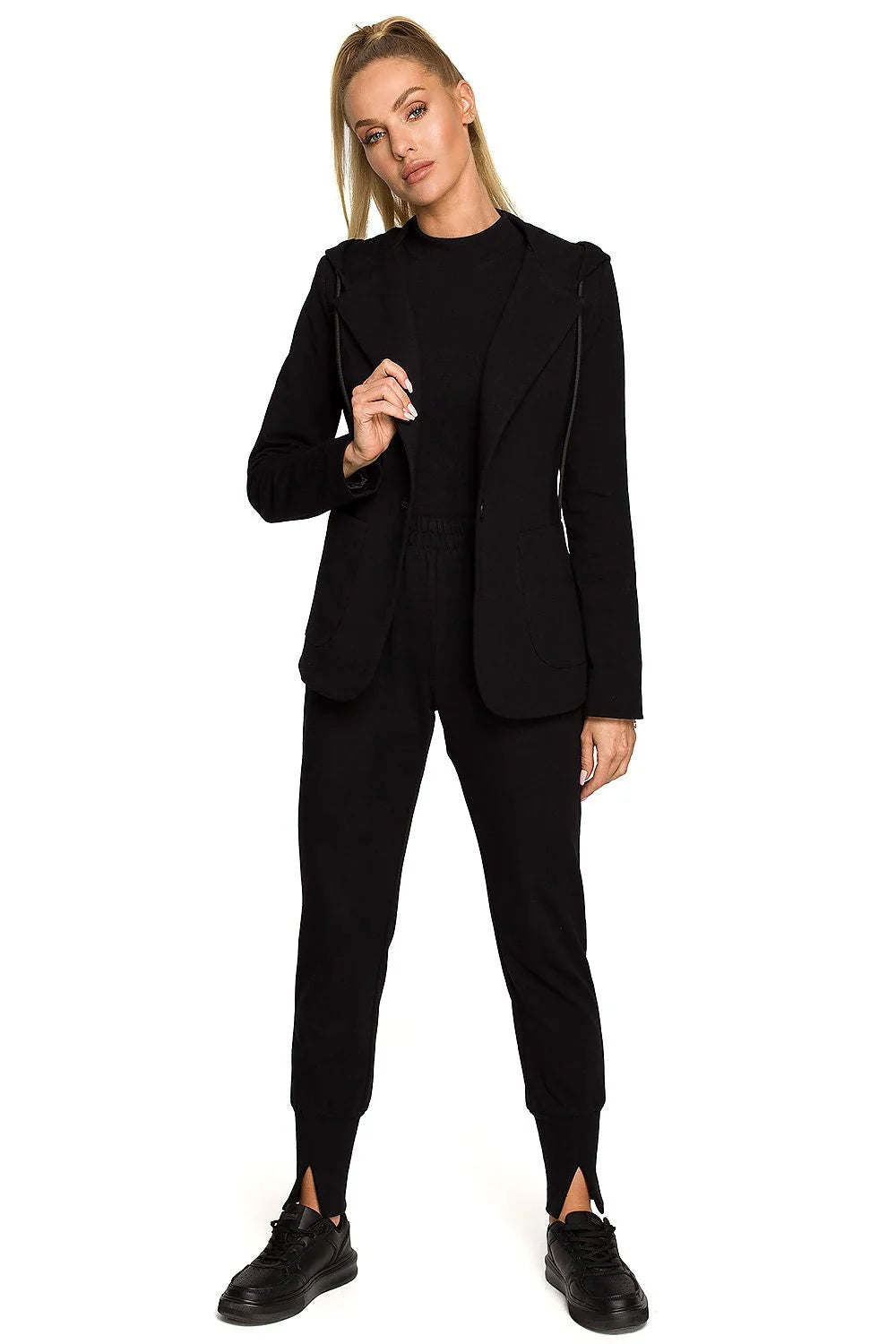 Veste blazer femme Moe en coton élasthanne tricotée hooded poches vert vif modern chic