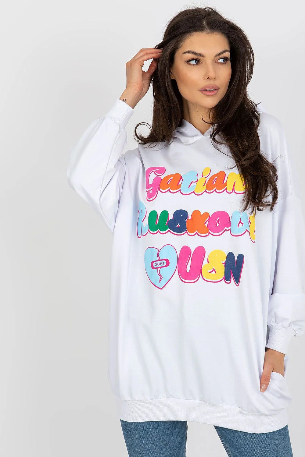 Sweatshirt Fancy féminin mode urbain design décontracté multicolore inscription décorative coton spandex ample confortable occasionnels casual style moderne