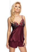 Ensemble sexy Irall lingerie nuit satin italien prune corset dentelle fleurie élastique confortable femmes élégance raffinement