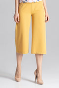 Pantalon jaune vif femme en tissu lisse élégant moderne taille haute coupe évasée chic