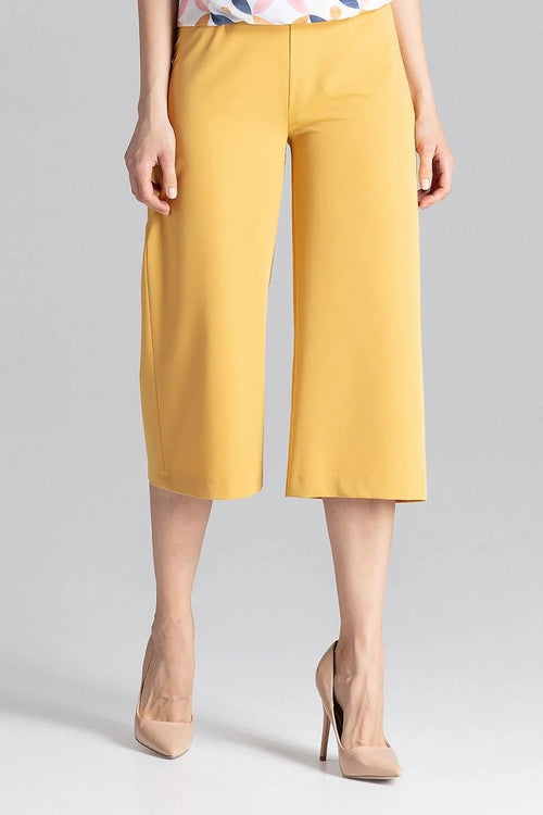 Pantalon jaune vif femme en tissu lisse élégant moderne taille haute coupe évasée chic