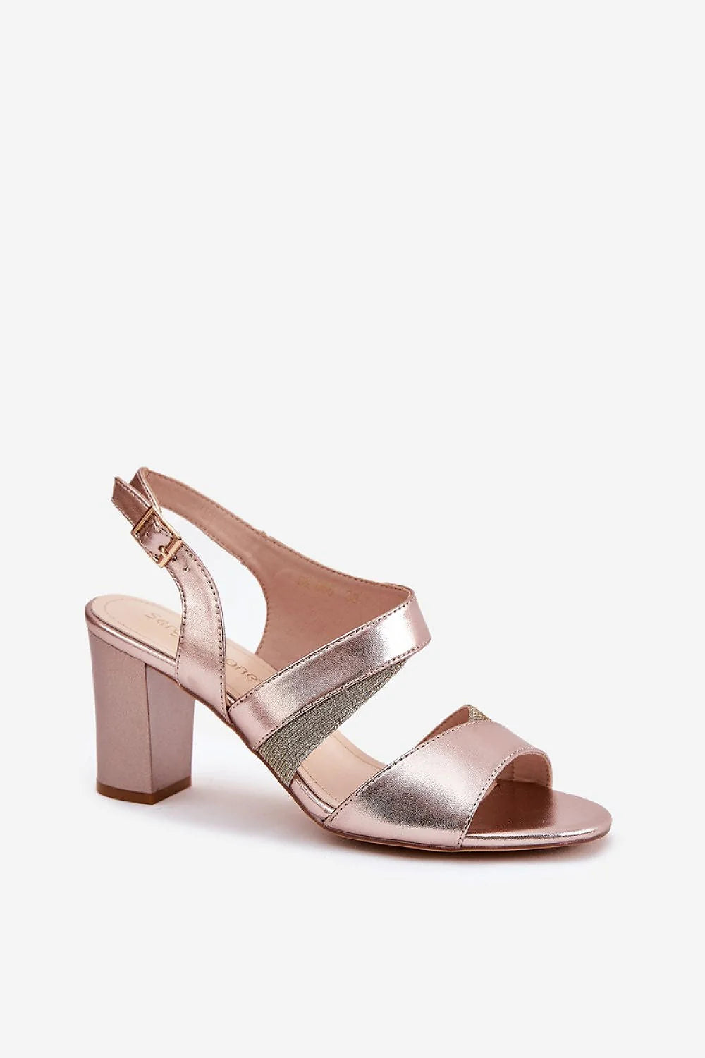 sandales talons stiletto cuir artificiel rose métallique scintillant strass paillettes bride cheville boucle stable carré bout ouvert rembourrée confortable élégante
