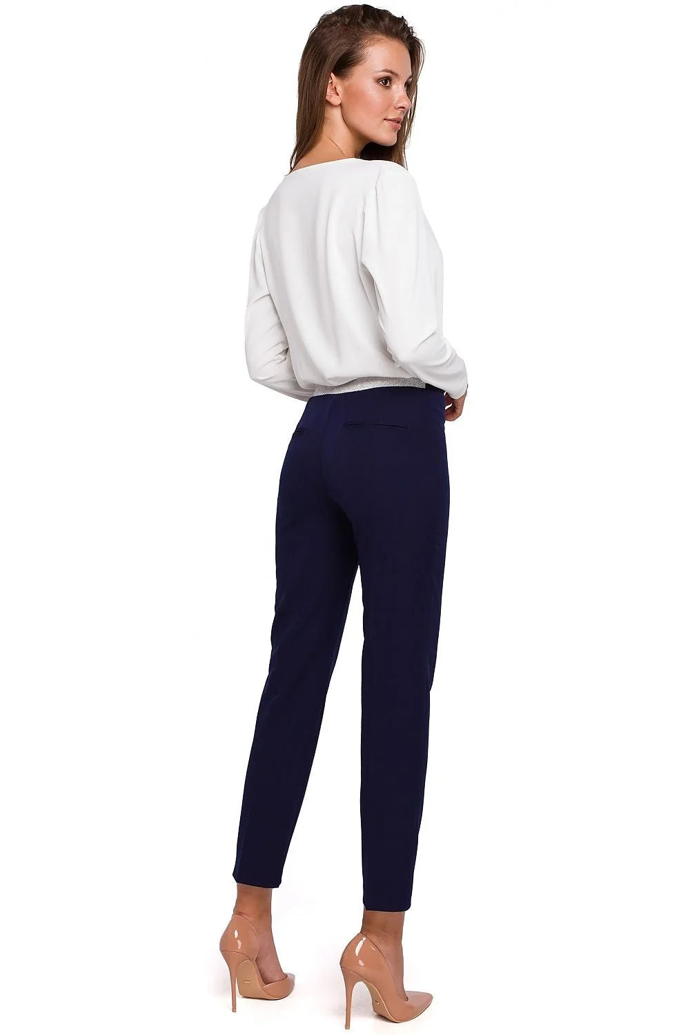 Pantalon cigarette femme polyester élasthanne élégant taille haute chic pour silhouette moderne et raffinée