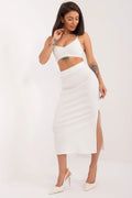 Jupe longue Lakerta coton viscose elasthanne taille élastiquée slits blanc style élégant moderne femme polyvalent