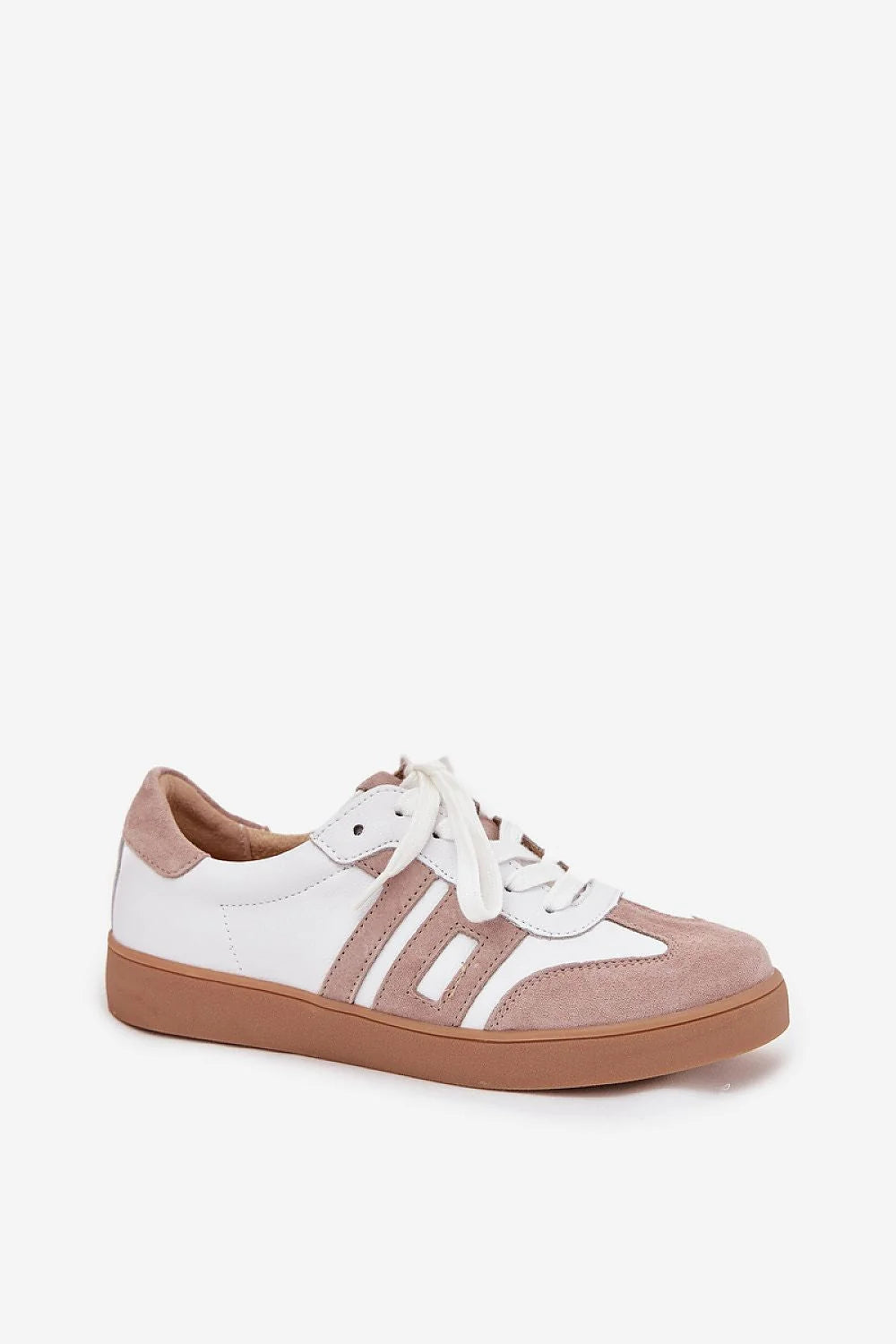 sneakers basses femme Vinceza cuir naturel suédé rose poudré bout arrondi laçage classique semelle camel antidérapante doublure rembourrée confort quotidien