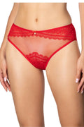 Culottes en dentelle rouge vif pour femme, motifs floraux complexes, coupe classique, taille basse ajustable, détails élégants, confort maximal