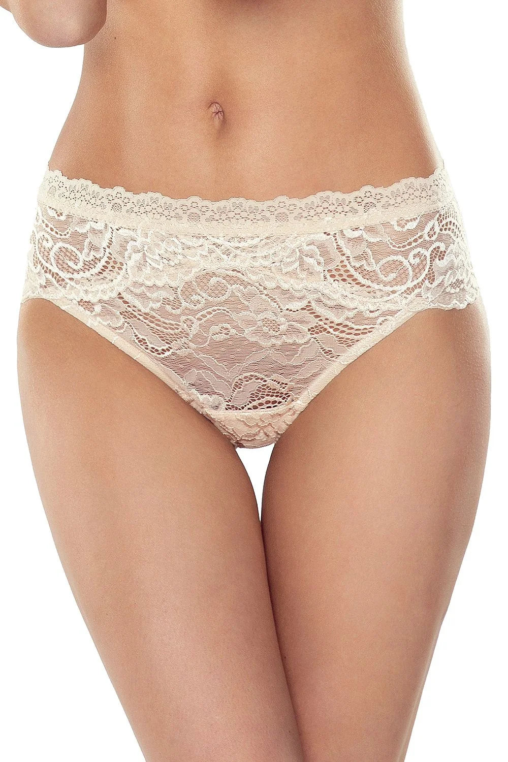 culotte Lapinee dentelle florale ivoire taille haute confort maintien abdominal semitransparente bordure festonnée élastique intérieur insert coton stretch rétro sensuelle