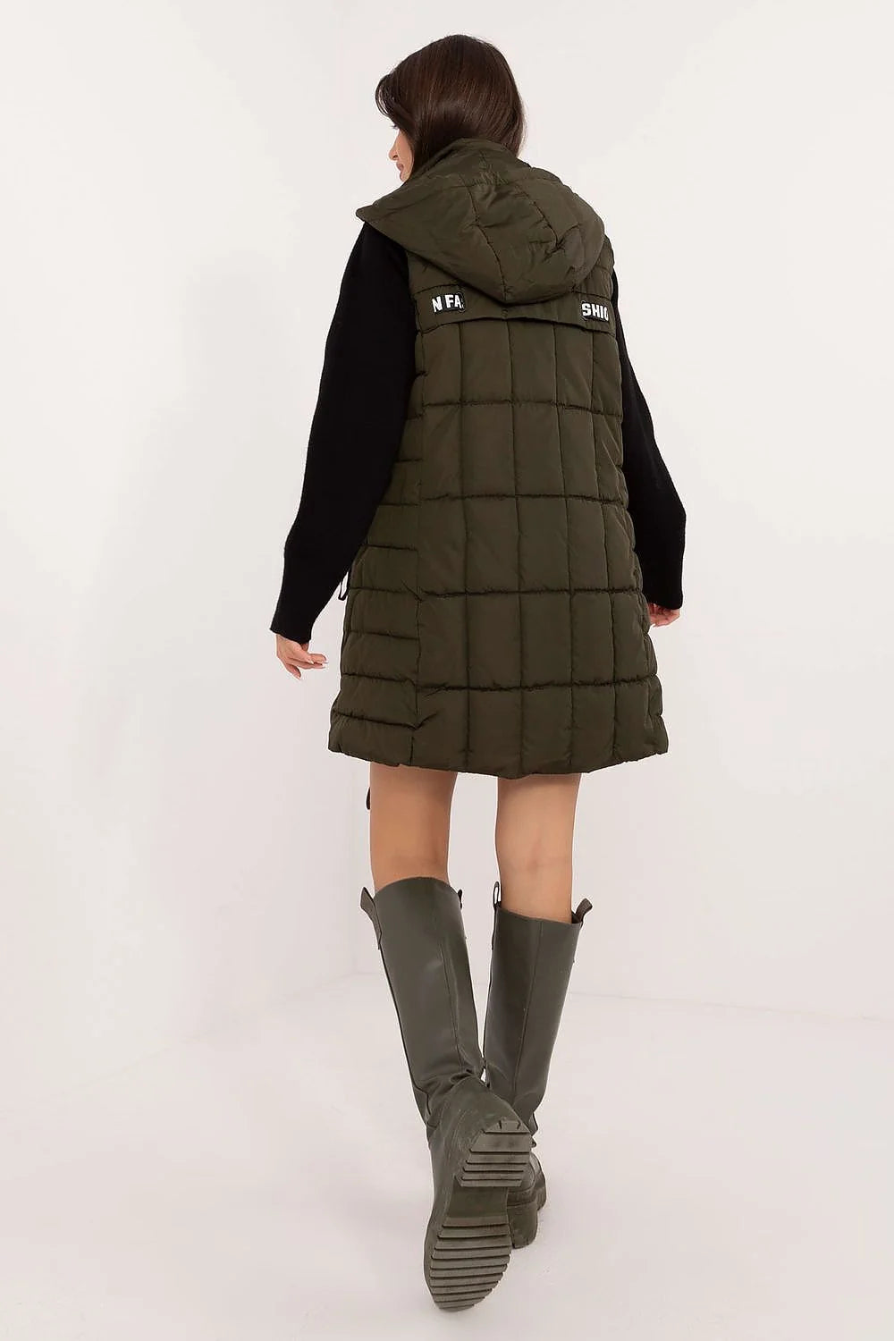 Veste sans manches en doudoune vert olive moderne et urbain pour femme style décontracté isolation polyester