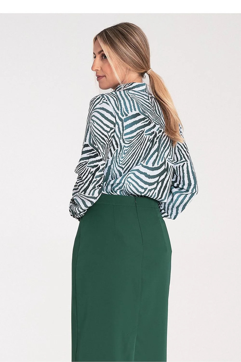 Chemise manche longue Figl zébrée vert blanc polyester elastane taille ajustable femme style moderne