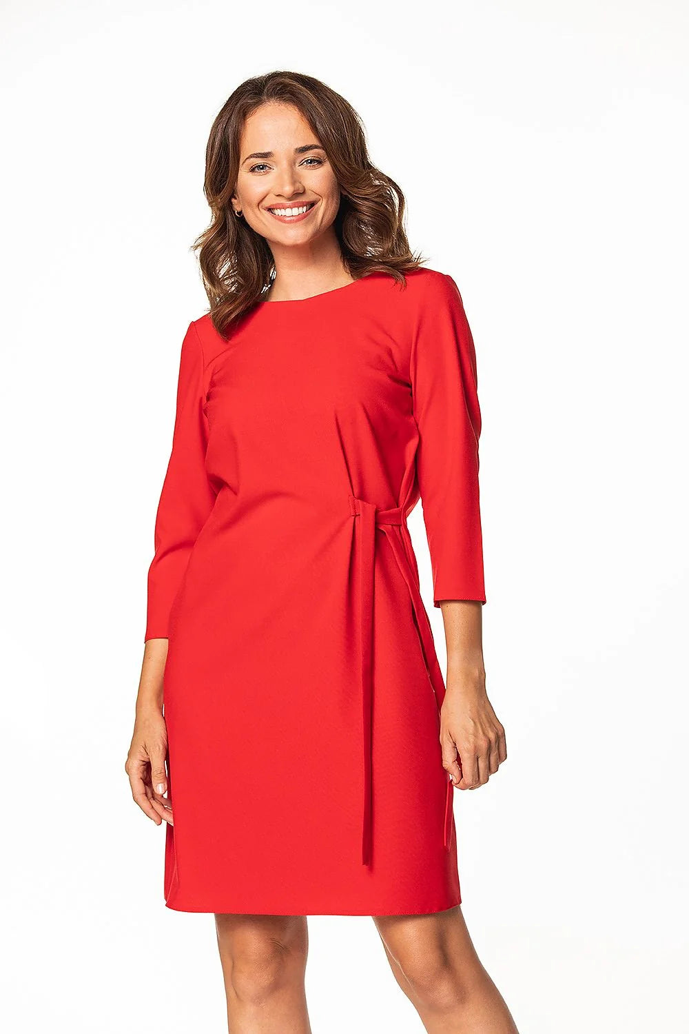 Robe de jour Tessita élégante midi manches 3/4 ceinture intégrée tissu fluide femmes occasions semi-formelles