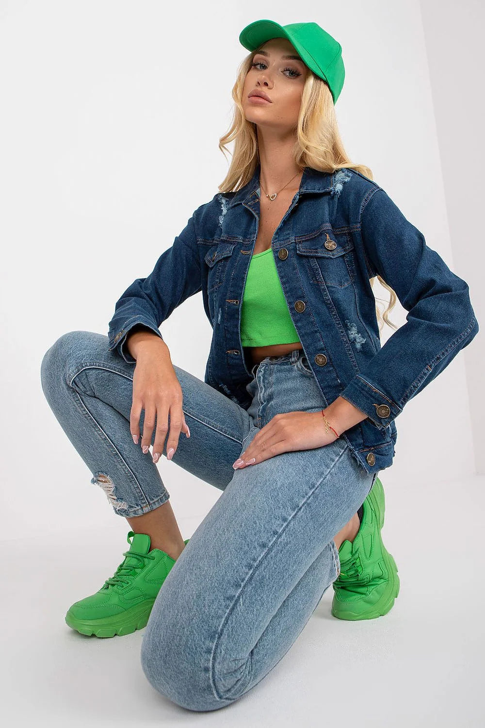 Veste en jean bleu foncé ajustée en coton élasthanne pour femme, style vintage, occasions urbaines et décontractées