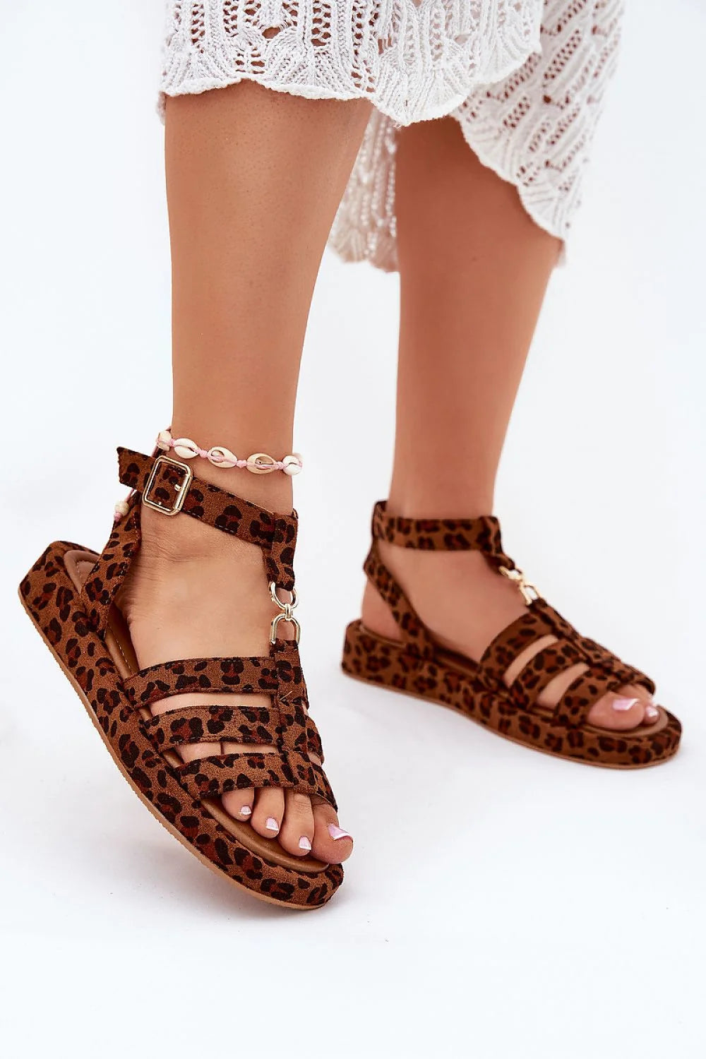Sandales femmes style audacieux imprimé léopard cuir suédé écologique semelle plate ajustable confort occasionnel élégance été
