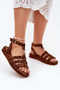 Sandales femmes style audacieux imprimé léopard cuir suédé écologique semelle plate ajustable confort occasionnel élégance été