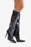 Bottes à talons aiguille femmes cuir verni noir style moderne élégant soirée ville occasion spéciale