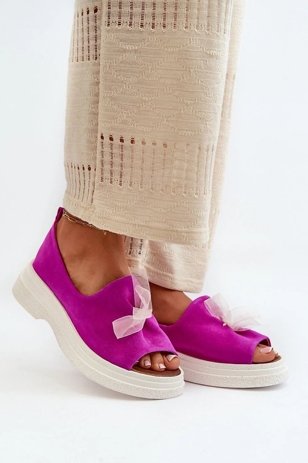 Sandales femmes cuir suédé magenta style audacieux peep-toe semelle épaisse confortable occasion soirée été