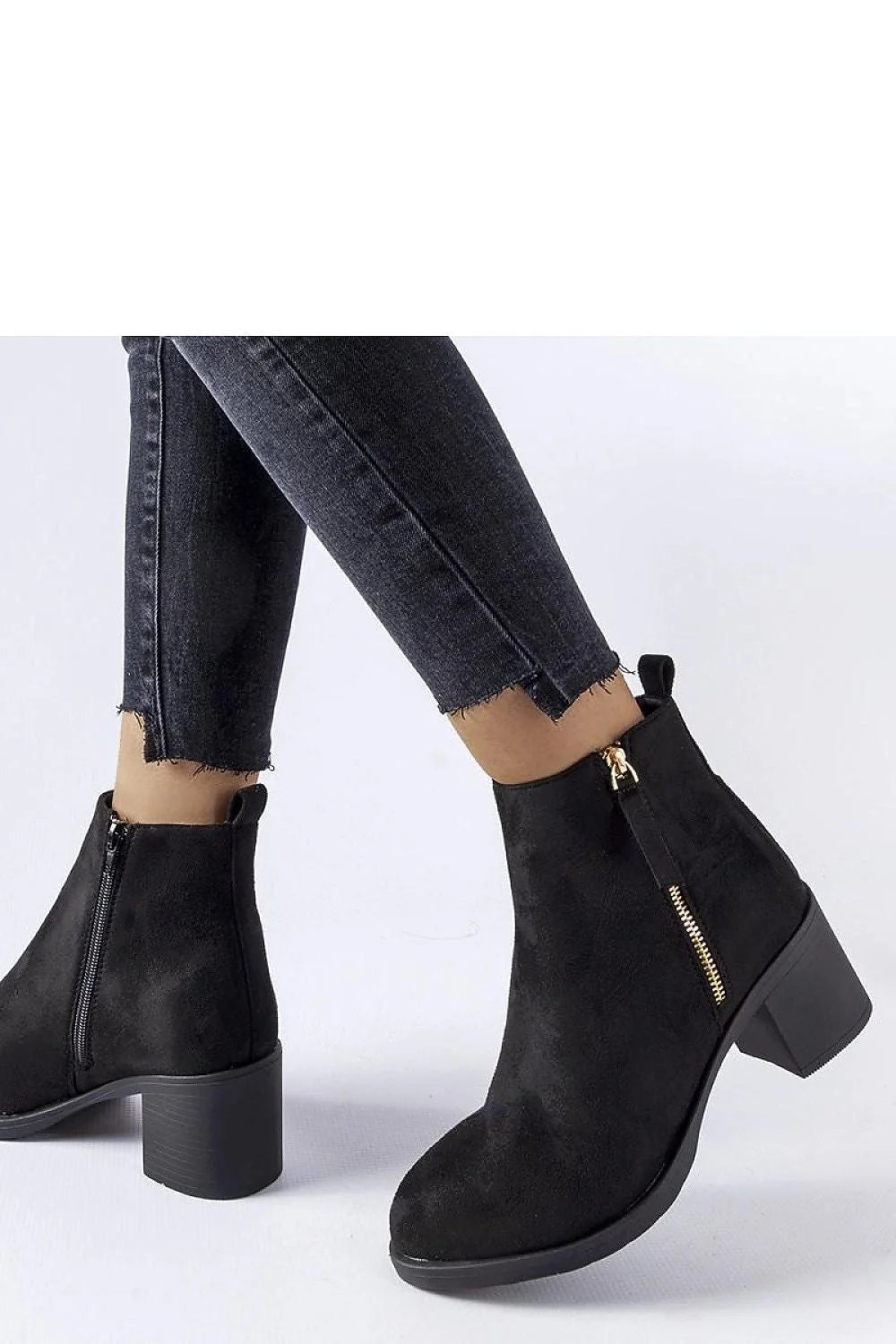 bottines Solea femme cheville noire suédine talon bloc 5cm confortable chic urbain polyvalent semelle antidérapante fermeture éclair dorée tirant arrière