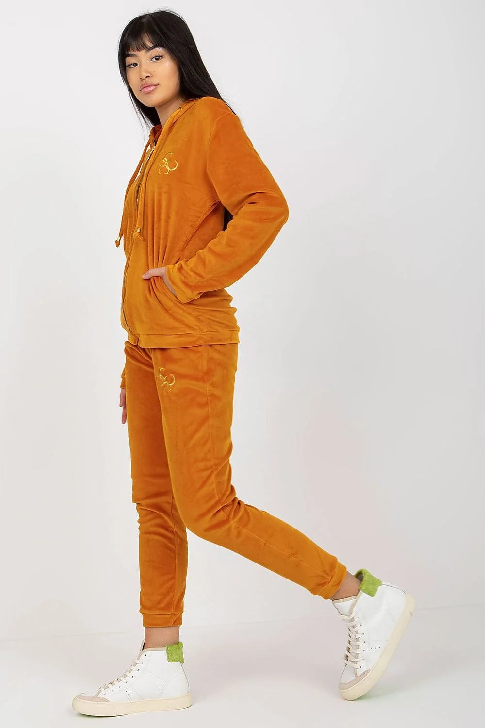 Ensemble Relevance pour femmes, sweat à capuche zippé, pantalon slim, velours vert olive, taille S/M, sport-chic