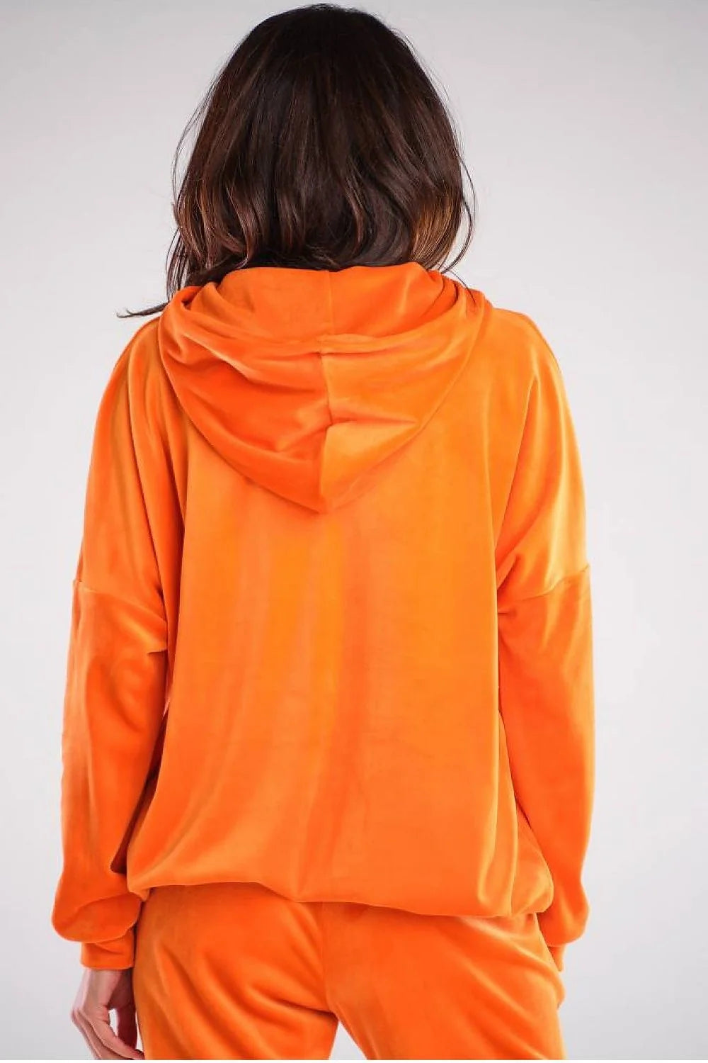 Sweatshirt en velours orange vif confortable ample avec capuche poche kangourou pour femmes modernes