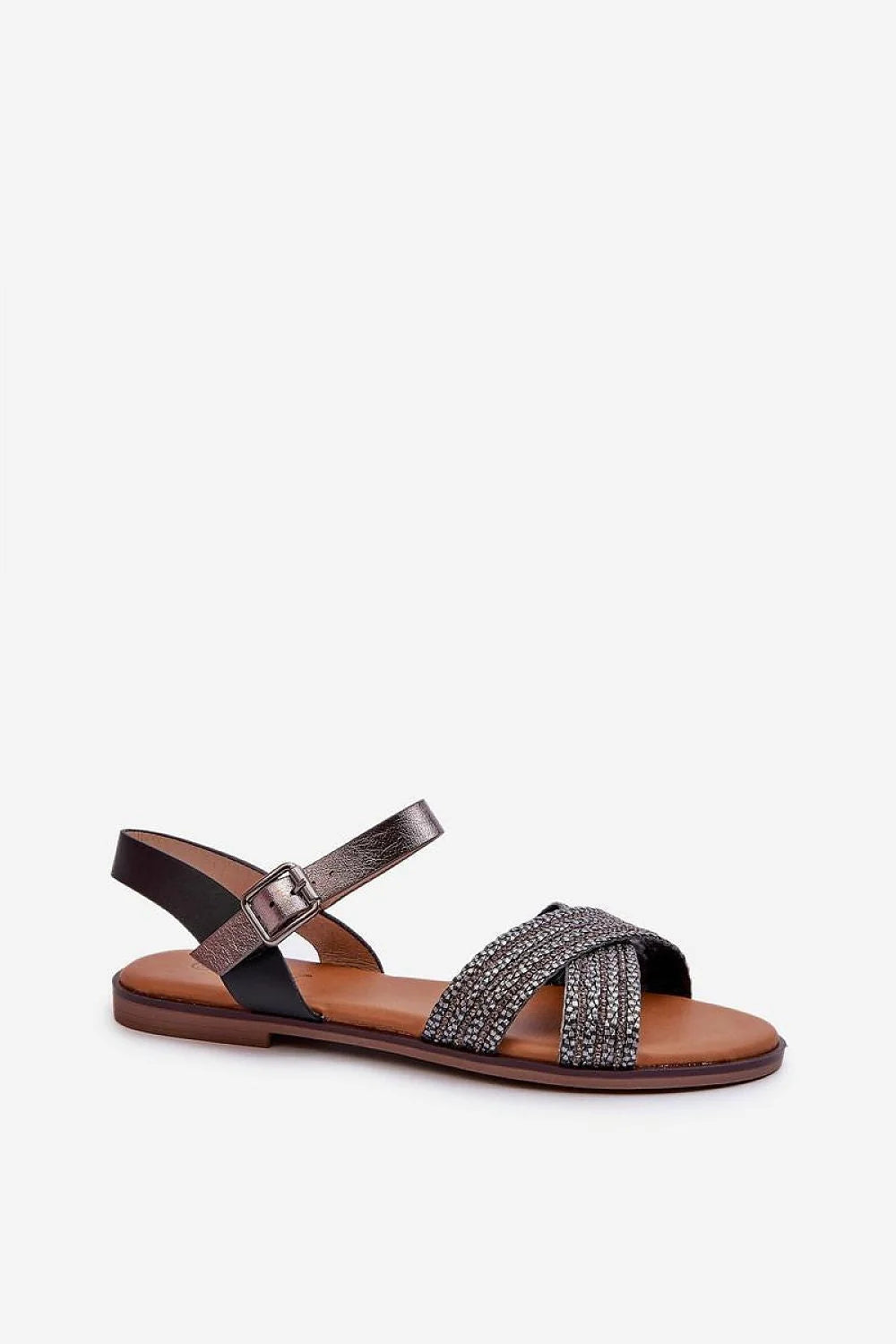 Sandales pour femme style casual chic lanières scintillantes cuir artificiel semelle plate taille ajustable sandales élégantes pour été