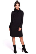 Robe noire coton élasthanne chic casual manches longues col cheminée pour femmes modernes élégantes