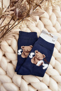 Chaussettes Step in style pour femmes, style élégant, motif ourson, tissu doux, confort optimal, couleur bleu marine, idéales pour les journées froides