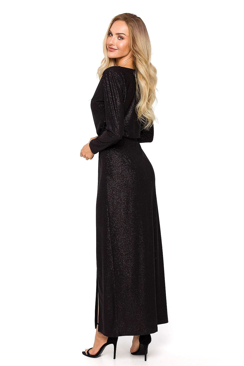 Robe de soirée élégante longue manches longues en brocart vert émeraude fente audacieuse pour femme
