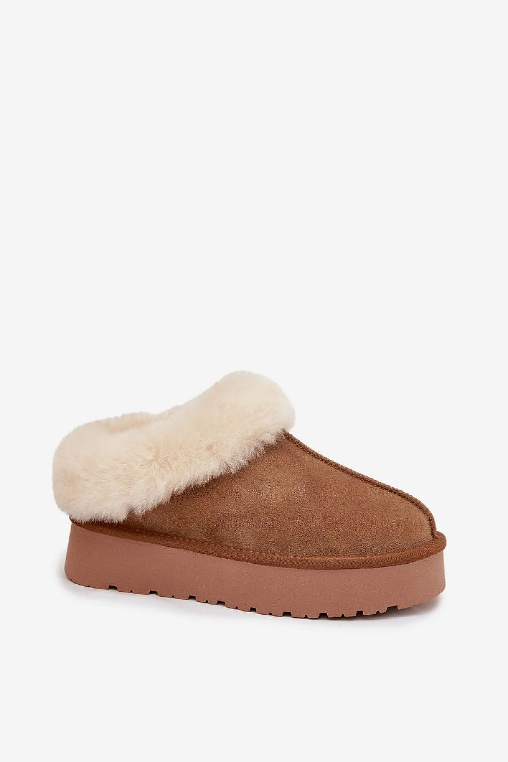 bottes neige femme suède camel fourrure crème sherpa doublure semelle plateforme 4cm crantée antidérapante isolante chaude confortables casual intérieur extérieur