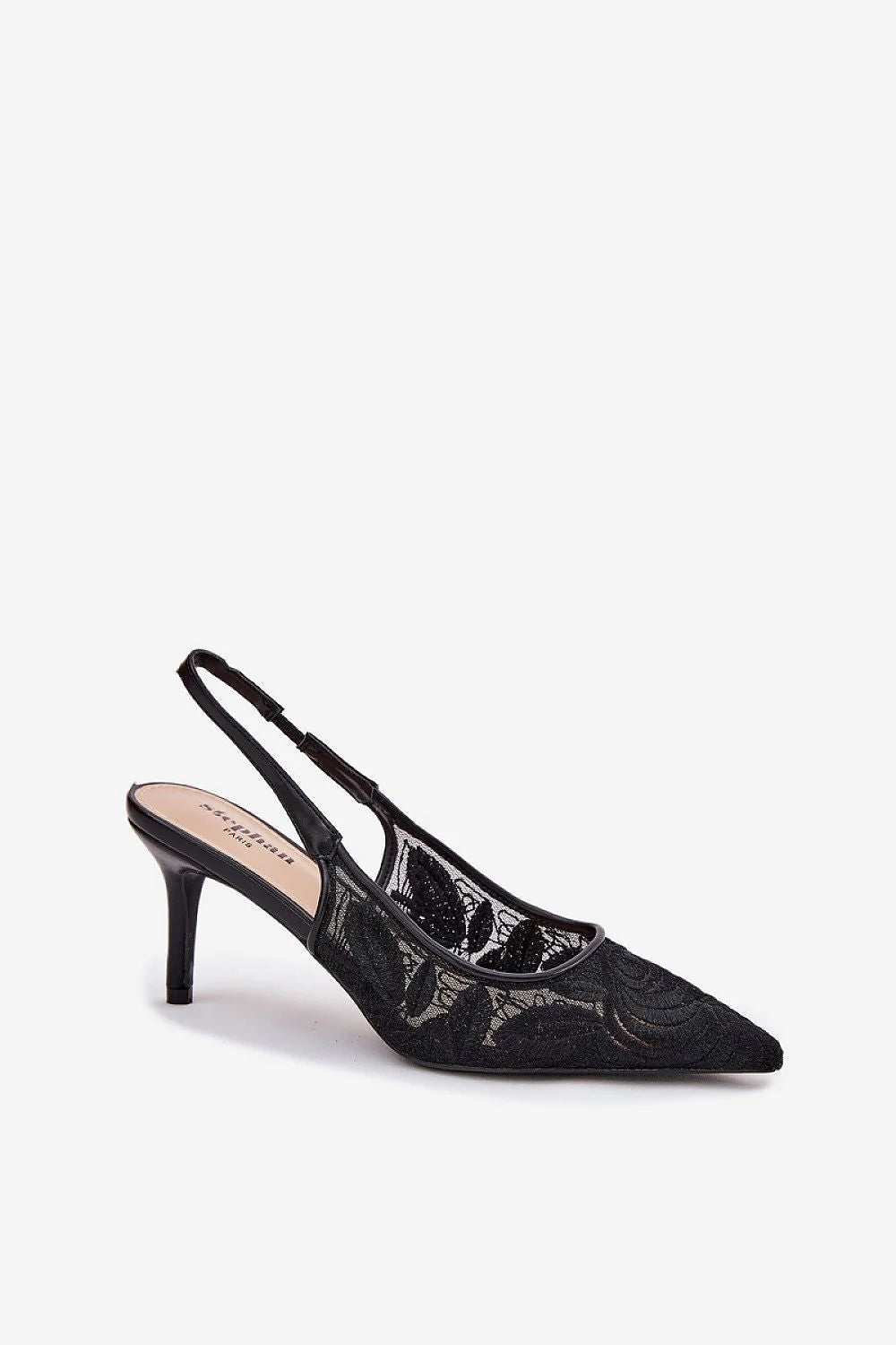 Talons hauts élégants en dentelle noire pointus stiletto slingback femmes occasions spéciales soirée mariage