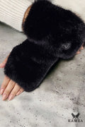 Mitaines sans doigts en fausse fourrure noire élégante pour femme, hiver 2023, confort quotidien, style intemporel
