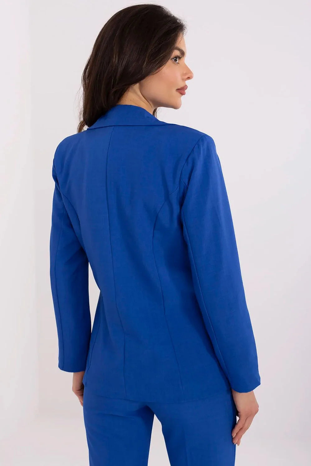 Veste tailleur femme bleu vibrant coupe classique cravate bouton noir polyester ajusté manches longues travail soirée