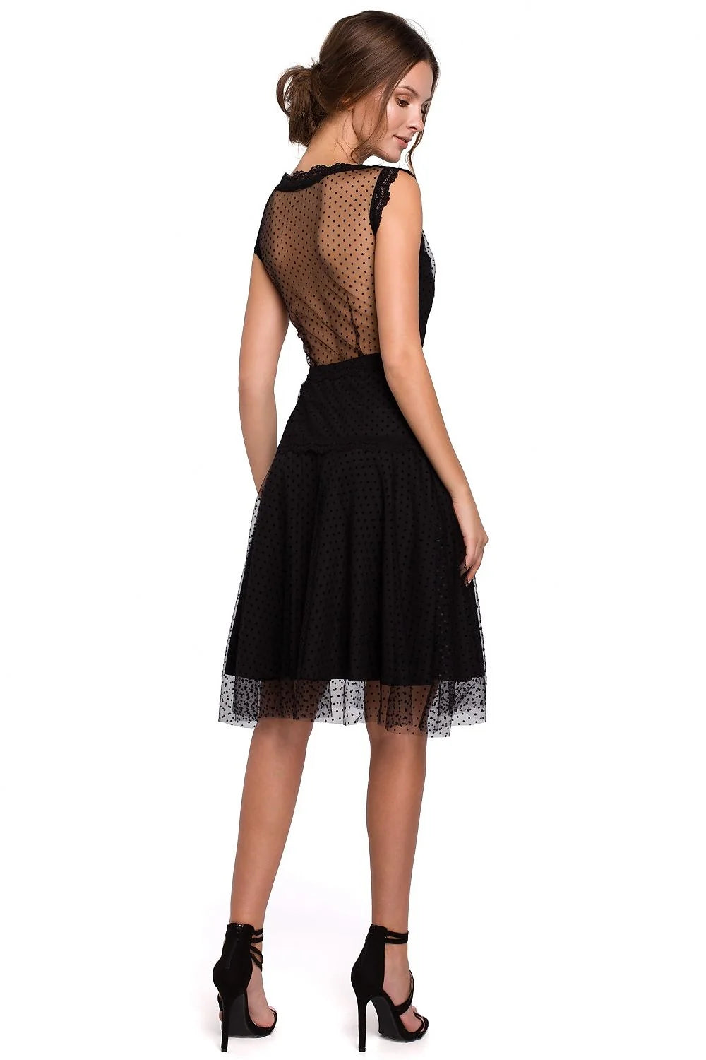 Robe élégante en tulle rose à pois et dentelle blanche romantique pour soirées et mariages