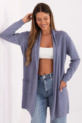 cardigan long femme ouvert maille fine lavande chinée col châle manches longues poches plaquées viscose modal nylon doux confortable polyvalent
