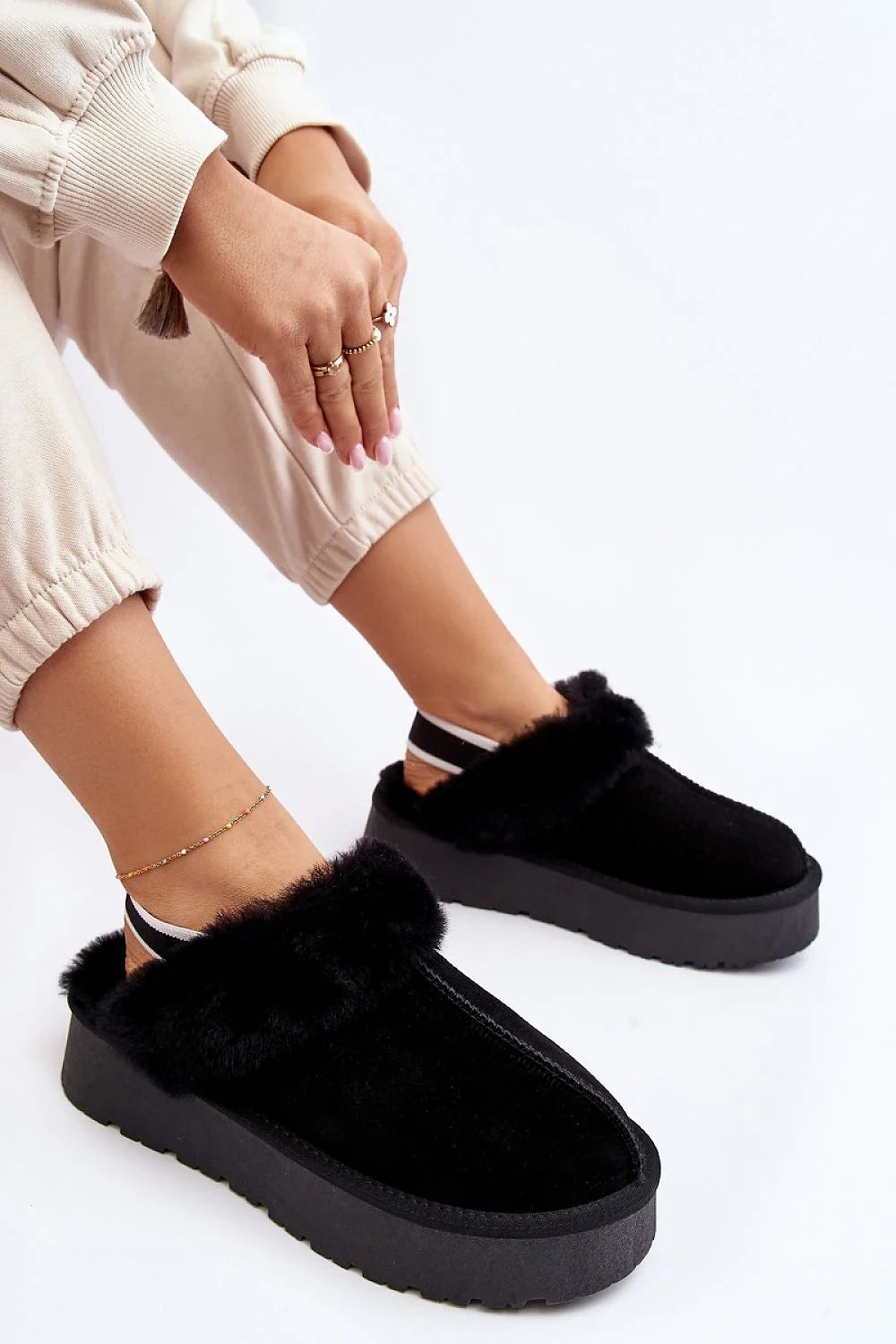 Mules femmes en suédine cuir retourné fourrure fourrée plateforme 4cm style moderne élégant confort intérieur hiver