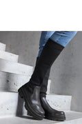 Bottes cuissardes Solea modernes robustes en cuir et textile élastique semelle épaisse noir vert femmes ville casual