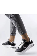 Baskets Solea chaussures de sport femmes moderne élégante coupe basse matelassé noir argenté cuir similicuir