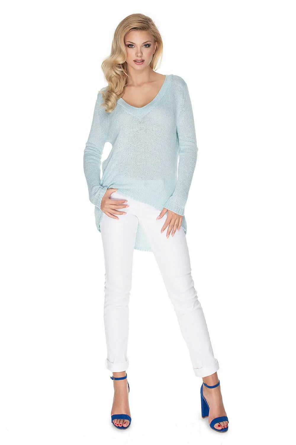 pull femme rose fuchsia tricoté maille fine oversize col V manches longues coupe ample ourlet asymétrique plongeant doux respirant viscose