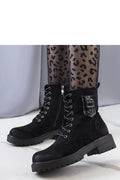 Bottes pour femme cuir suédé noir design militaire moderne lacets talon surélevé confortable urban casual