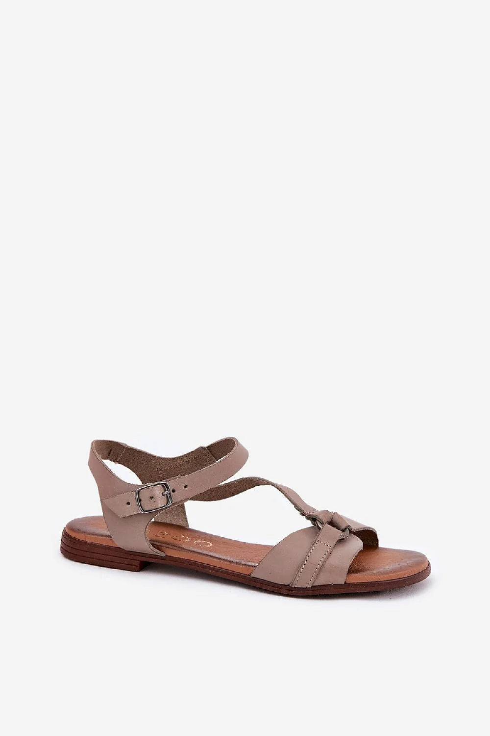 Sandales plates pour femme en cuir naturel taupe, style élégant, sangles croisées, boucle ajustable, confort maximal, été 2023