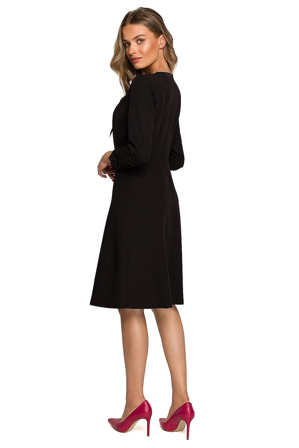 Robe de jour élégante pour femme en vert émeraude manches longues taille ajustable style classique