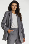 Tailleur femme blazer pantalon gris anthracite coupe classique épaules structurées bouton unique col à revers