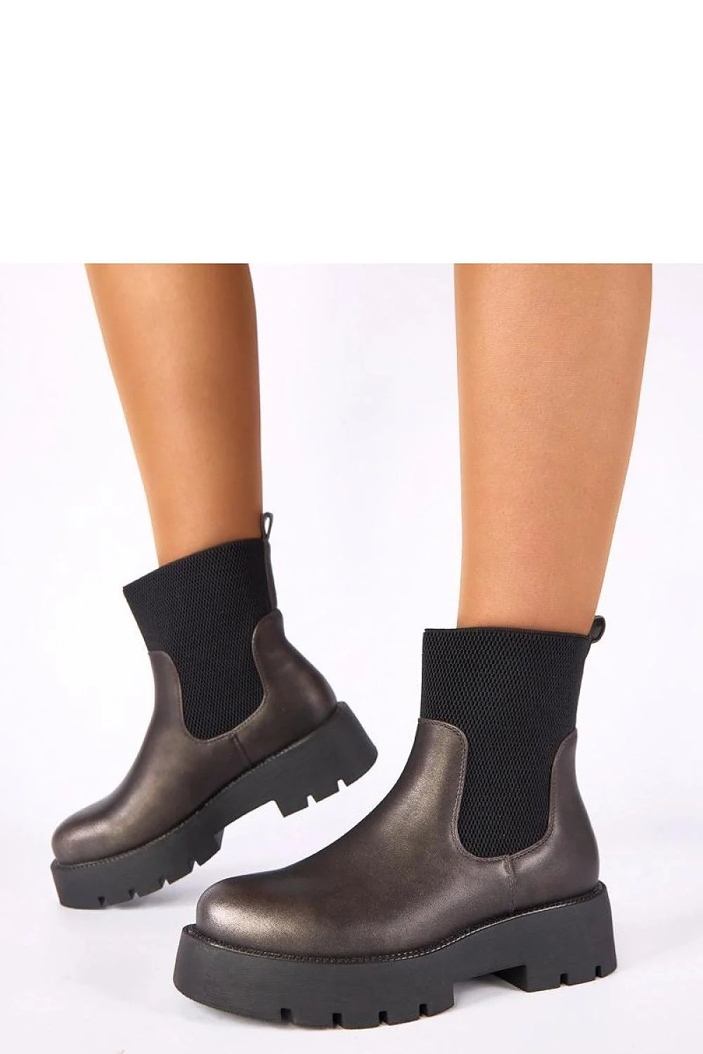 bottines femme chelsea métalliques anthracite similicuir plateforme chunky crantée talon confortable élastique facile affinante urbaine rock polyvalente durable premium tendance