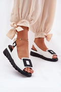 Sandales compensées pour femme cuir blanc design audacieux détails ornementaux confort tout confort style moderne