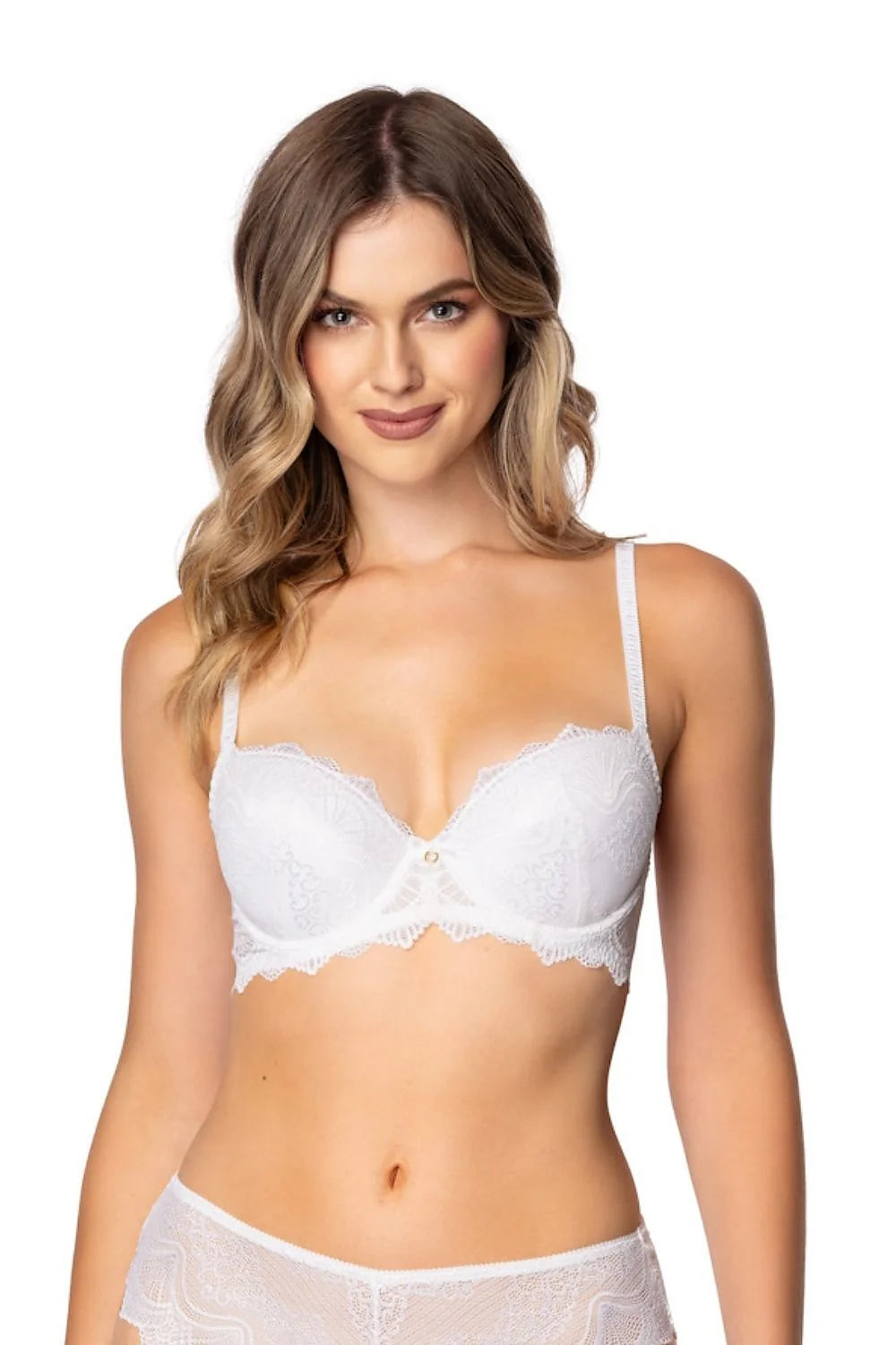 soutiengorge pushup Ayrin écru balconnet armatures dentelle résille transparente bonnets festonnés galbe élégant bretelles réglables bijou central culotte mihaute romantique