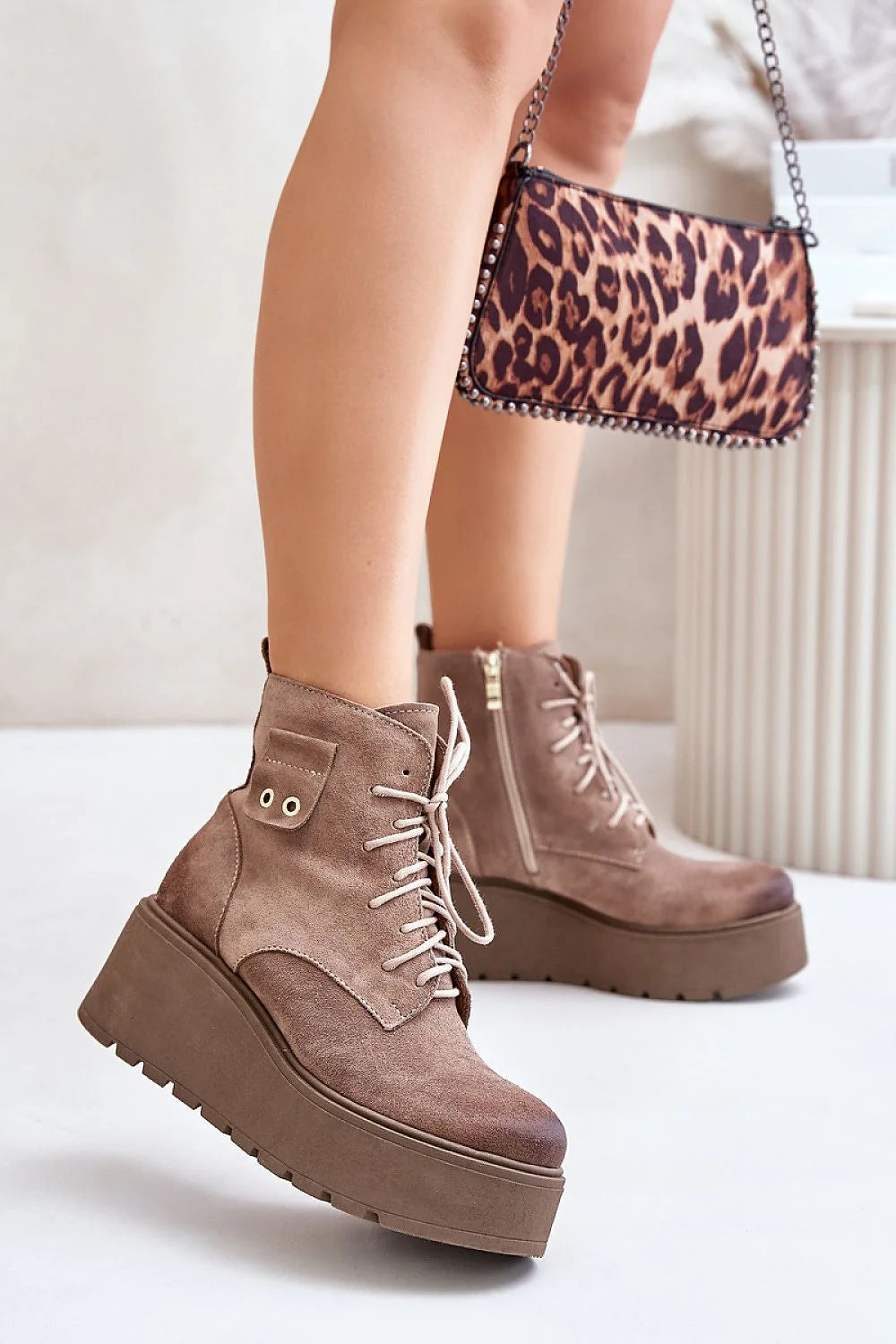 Bottes cothurnes Step in style cuir naturel plateforme talon aiguille femmes élégance automne hiver fashion