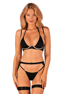obsessive selinne ensemble lingerie sexy soutien gorge triangle armatures string porte jarretelles bretelles réglables microfibre extensible noir