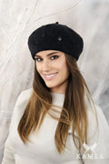 béret femme laine feutre noir ajustable antenne métallique élégant parisien chic chaud confortable doux structuré bord ajusté badge discret