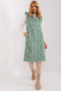 Gilet en fourrure femme longue sans manches design moderne élégant vert menthe fermeture éclair poches latérales