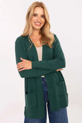 cardigan femme mi long ouvert maille fine vert sapin coupe droite décontractée manches longues poches plaquées viscose modal